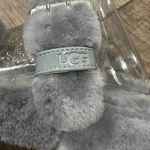 UGG Fuzz Yeah Womens Gray Sheepskin Platform Slides Slippers 1104662 Sz 10 NWOB - Picture 12 of 16